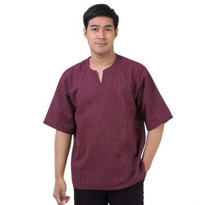 Thai Fisherman Herren Shirt mit Nadelstreifen in Weinrot