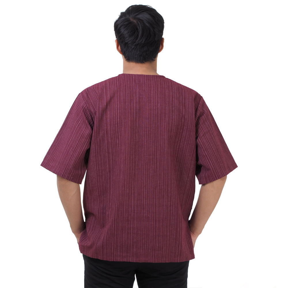 Thai Fisherman Herren Shirt mit Nadelstreifen in Weinrot