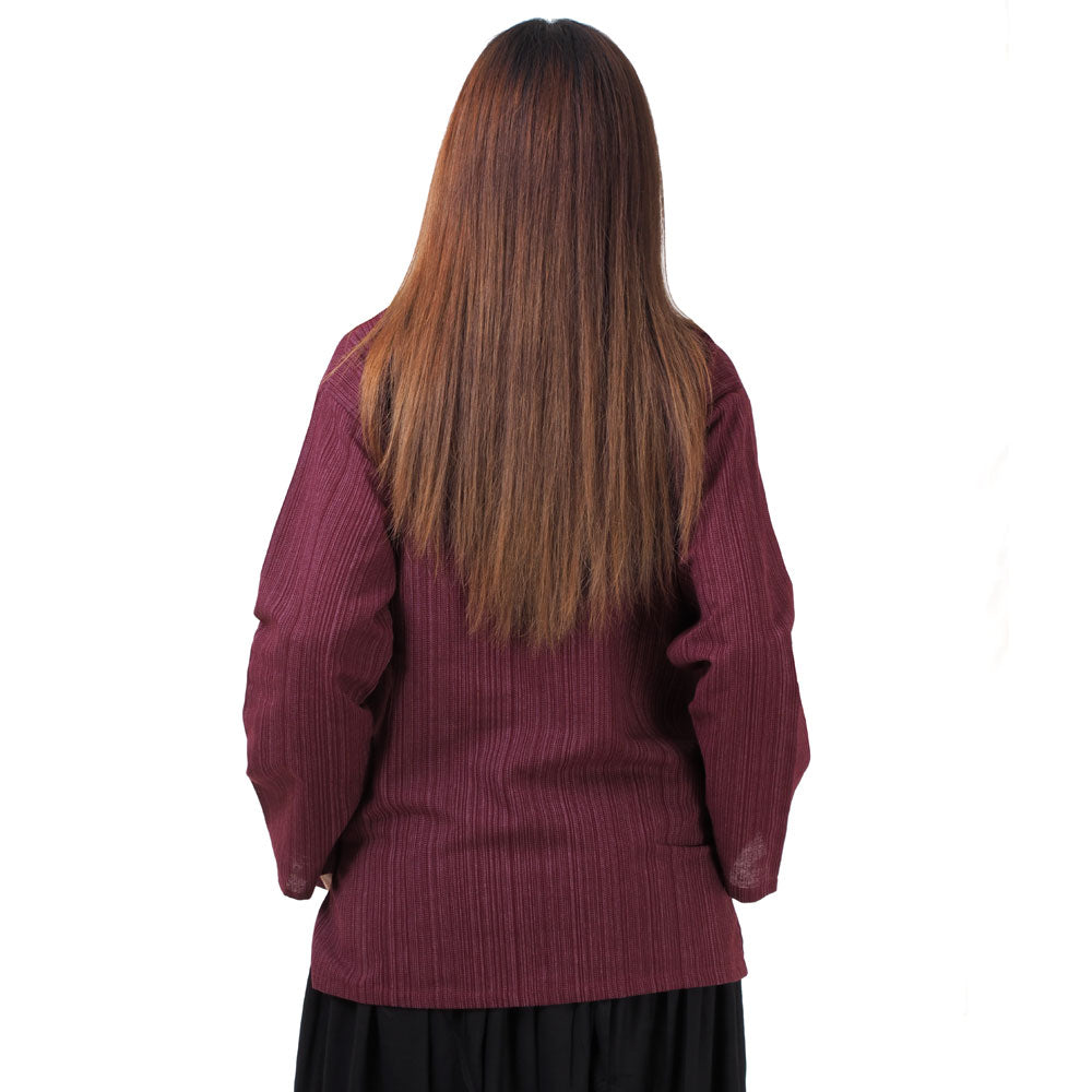 Thai Fisherman Damen Hemd Weinrot mit Nadelstreifen