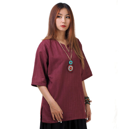 Weinrotes Thai Fisherman Damenshirt mit Nadelstreifen