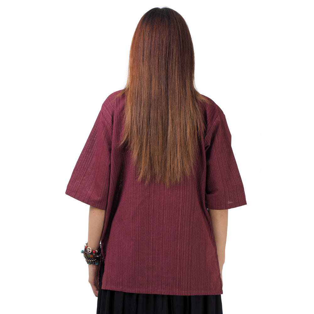 Weinrotes Thai Fisherman Damenshirt mit Nadelstreifen