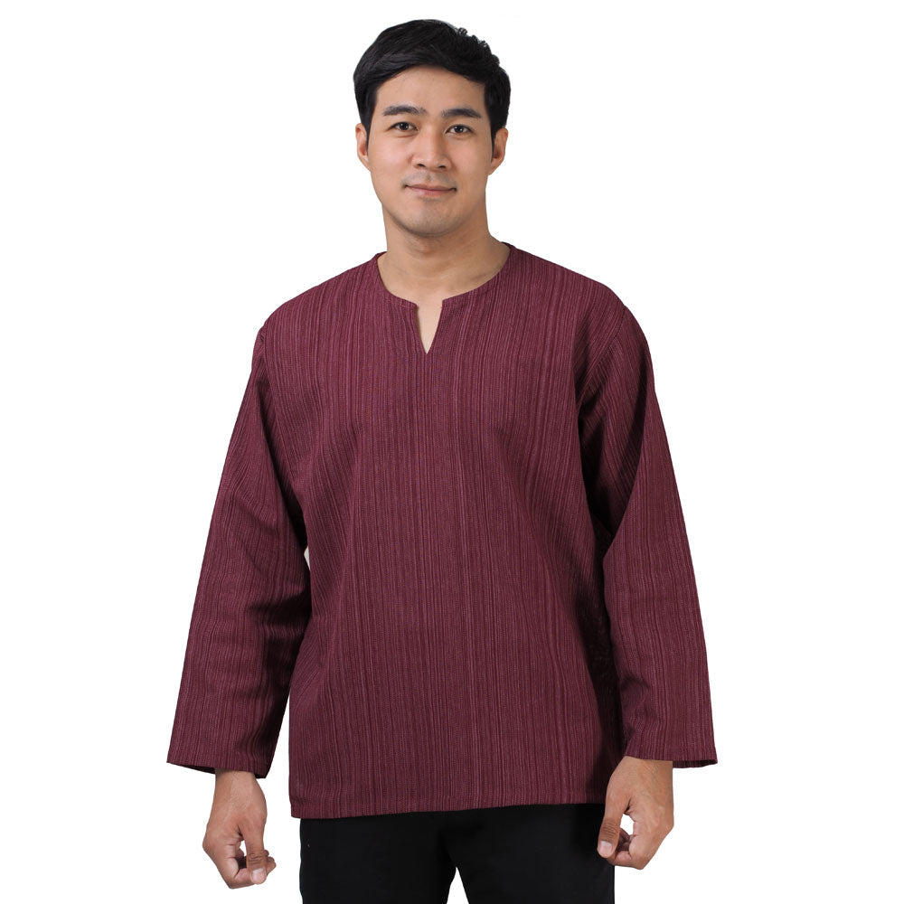 Herren Thai Fisherman Hemd Weinrot mit Nadelstreifen