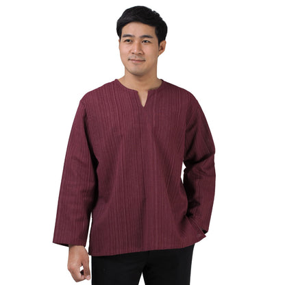 Herren Thai Fisherman Hemd Weinrot mit Nadelstreifen