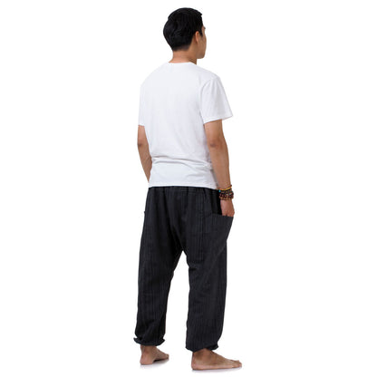 Back view of the Midnight Black harem pants, highlighting the durable yet lightweight material.