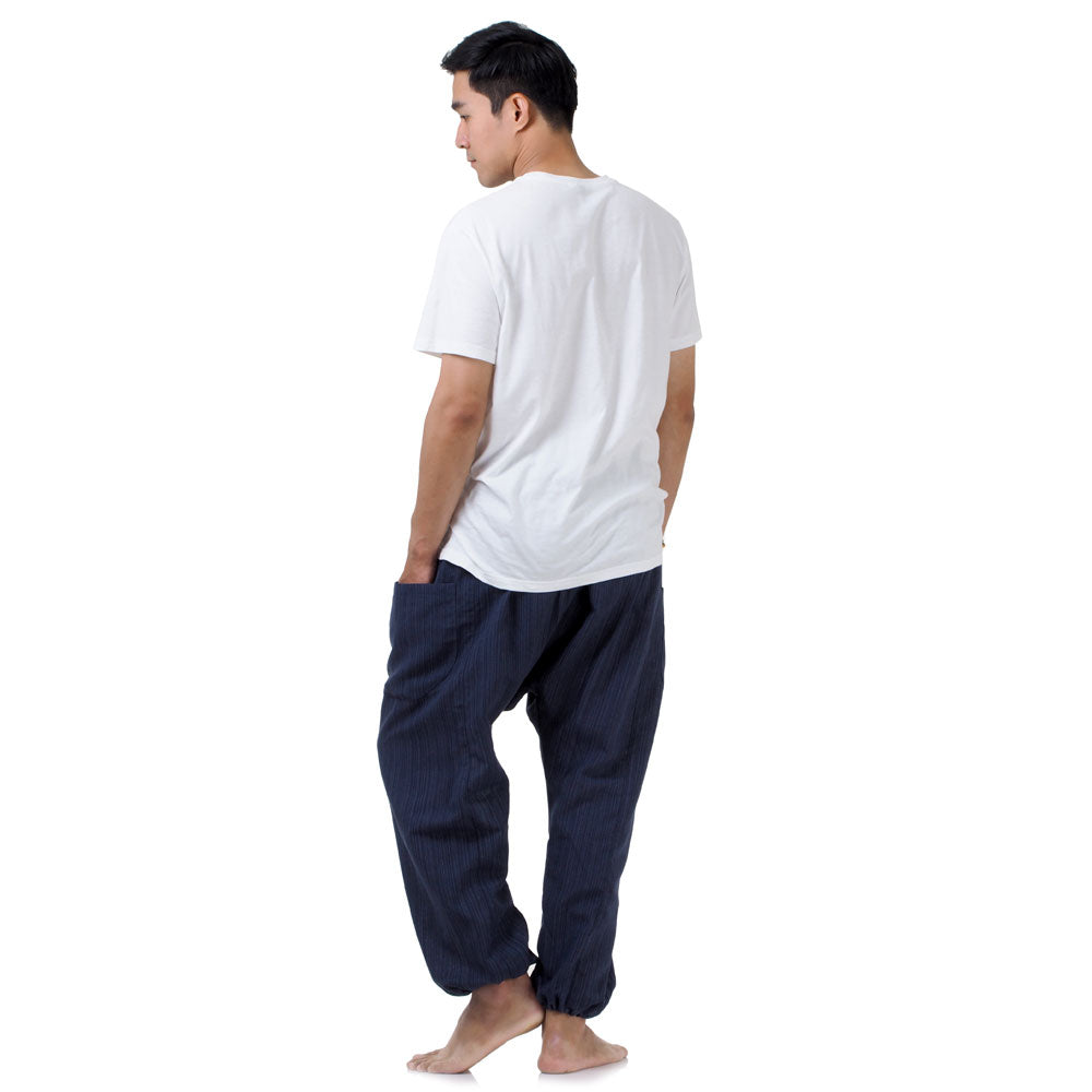 Back view of the Deep Sea Blue pants, highlighting the ethical and mindful craftsmanship.