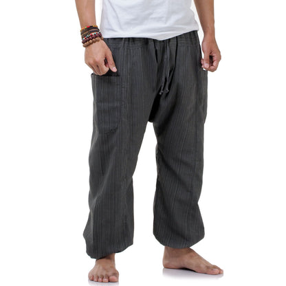 Detailed close-up of the Elephant Gray pinstripe cotton fabric, showcasing the high-quality natural Thai craftsmanship