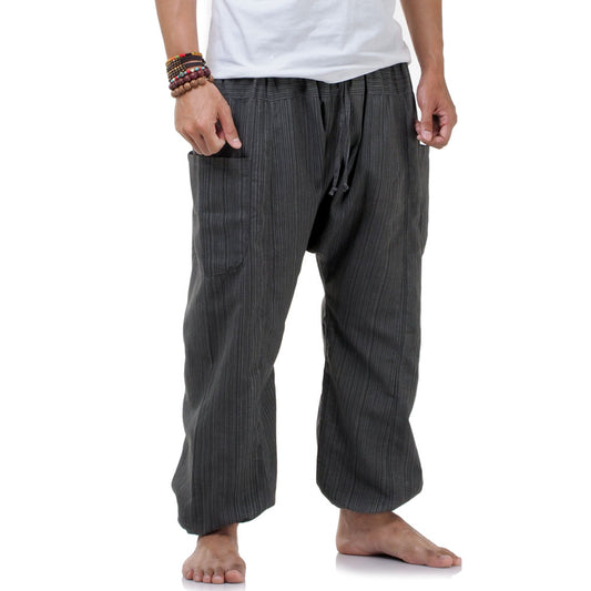 Detailed close-up of the Elephant Gray pinstripe cotton fabric, showcasing the high-quality natural Thai craftsmanship