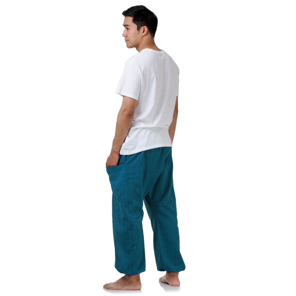 Rear view of the Coastal Turquoise pinstripe pants, offering ultimate comfort for everyday wear.