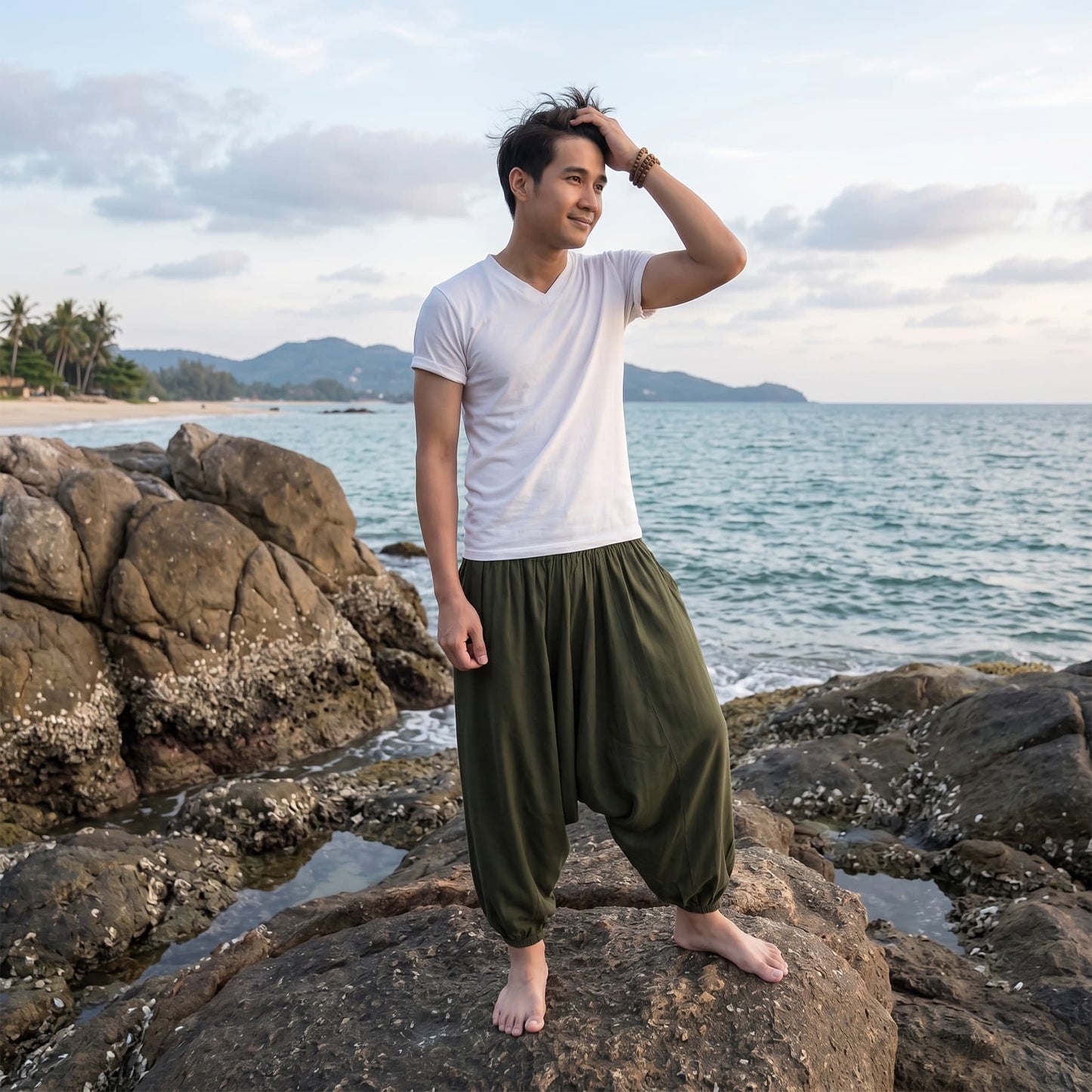 Men's Drop Crotch Harem Pants Jungle Green