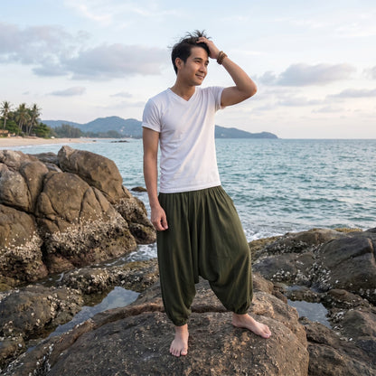 Men's Drop Crotch Harem Pants Jungle Green
