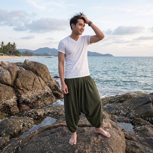 Men's Drop Crotch Harem Pants Jungle Green