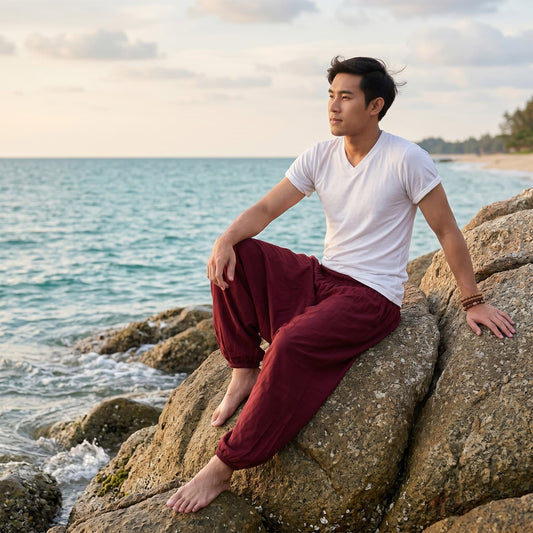 Drop Crotch Men's Harem Pants Mystic Maroon