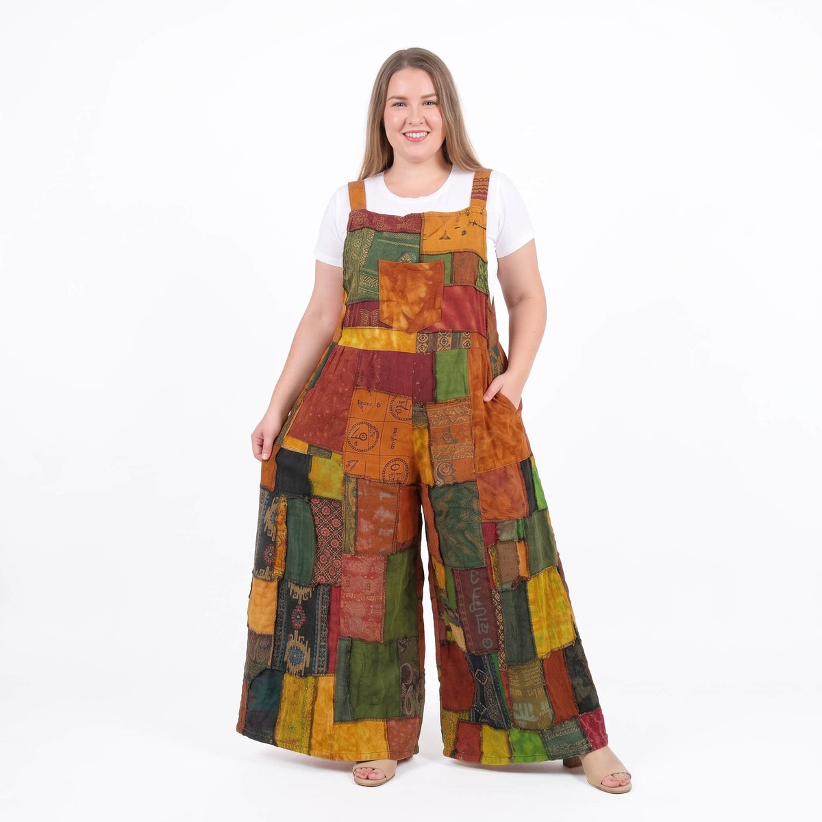 Sunrise Orange Patchwork Jumpsuit Overall Plus Size