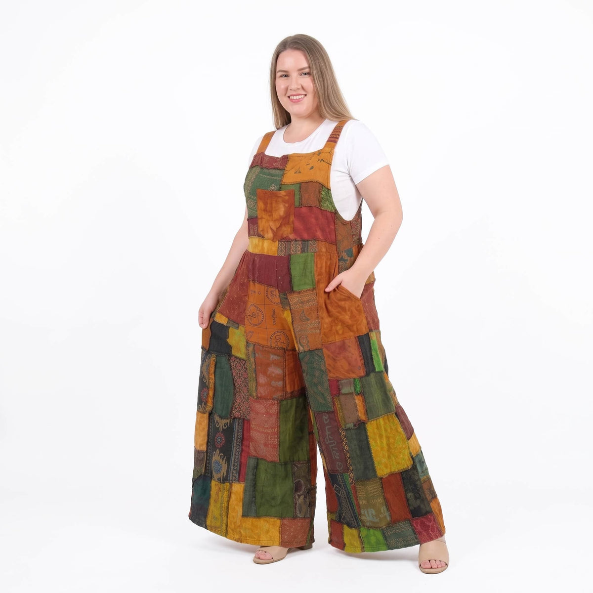 Sunrise Orange Patchwork Jumpsuit Overall Plus Size