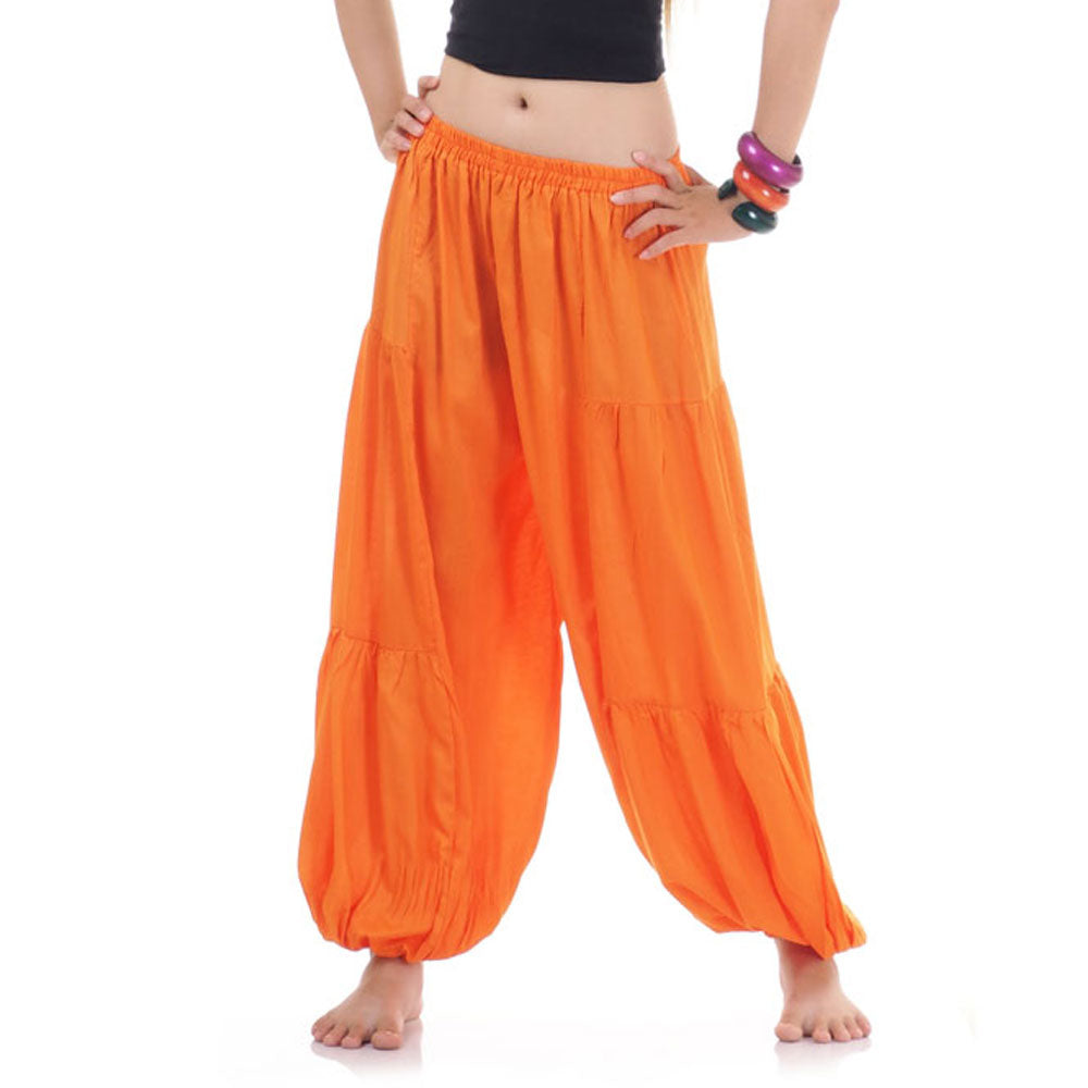 Close-up of a orange women Thai harem yoga pants