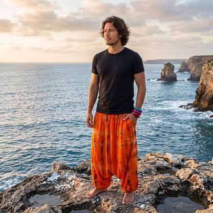 Herren Batik Drop Crotch Haremshose Sunset Bliss