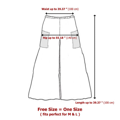 Measurement chart for a skirt with dimensions labeled in inches and centimeters.