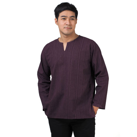 Herren Thai Fisherman Hemd Lila mit Nadelstreifen