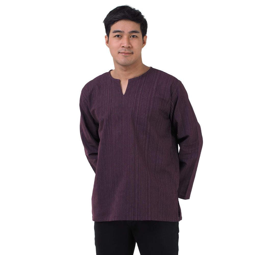 Herren Thai Fisherman Hemd Lila mit Nadelstreifen
