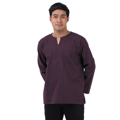Herren Thai Fisherman Hemd Lila mit Nadelstreifen