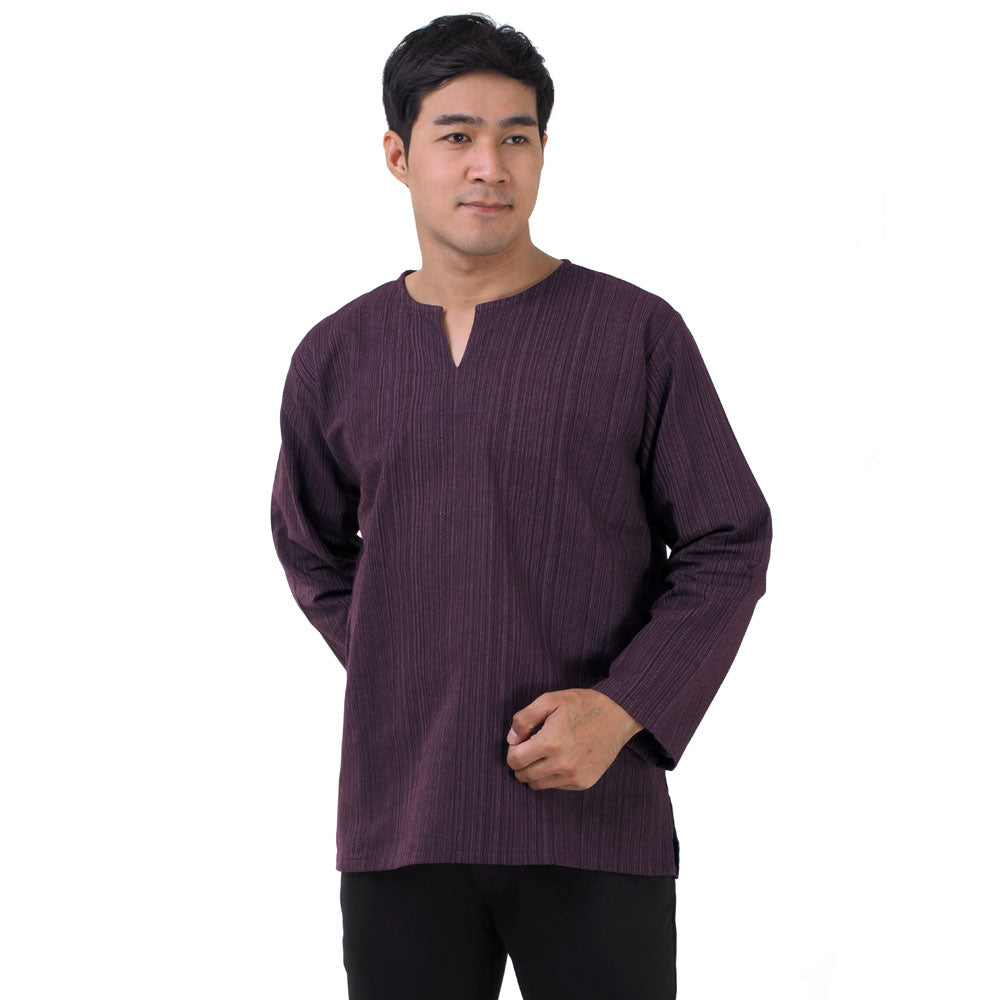 Herren Thai Fisherman Hemd Lila mit Nadelstreifen