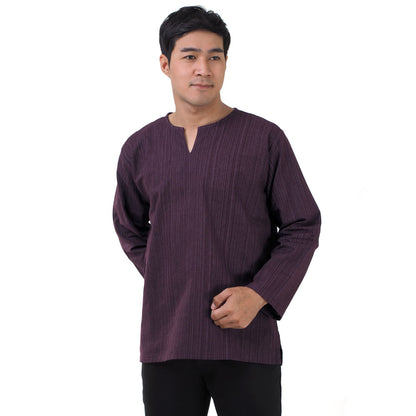 Herren Thai Fisherman Hemd Lila mit Nadelstreifen