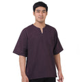Men’s Short-Sleeve Pinstripe Thai Fisherman Shirt Purple