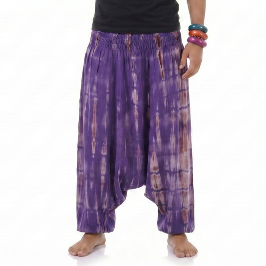 Tie Dye Men's Drop Crotch Harem Pants Purple Serenity