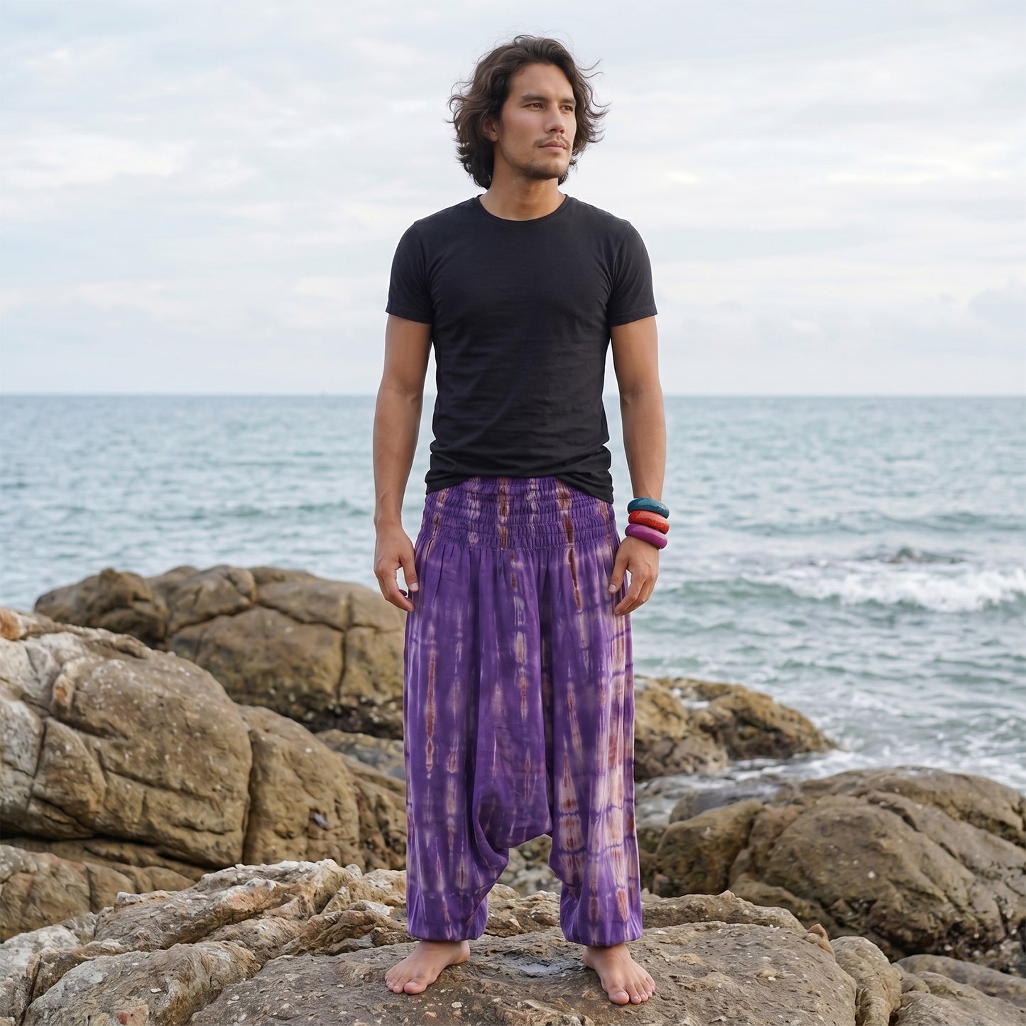 Batik Drop Crotch Herren Haremshose Purple Serenity