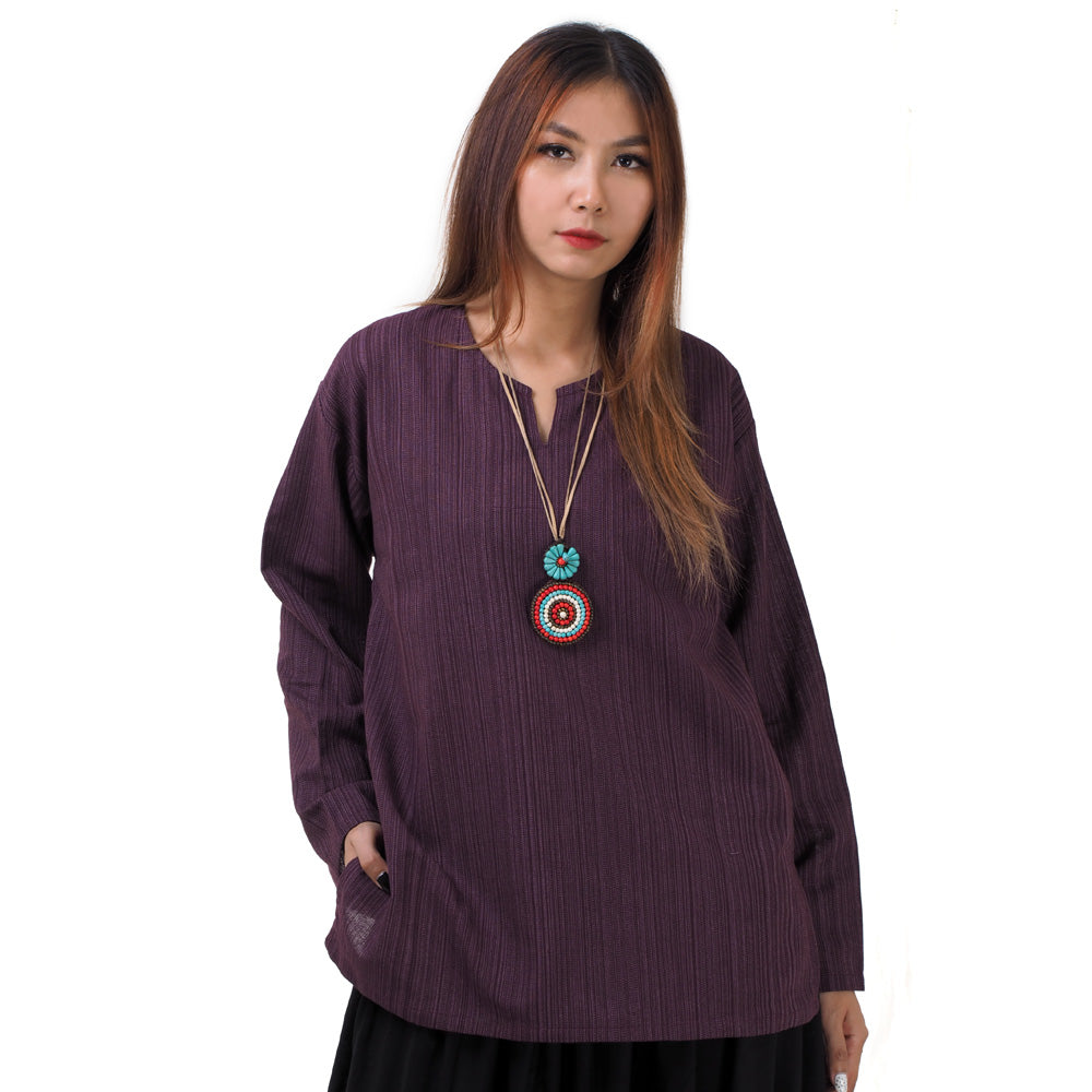 Thai Fisherman Damen Hemd Lila mit Nadelstreifen