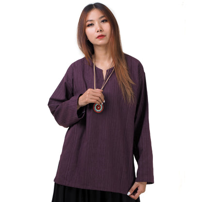 Thai Fisherman Damen Hemd Lila mit Nadelstreifen