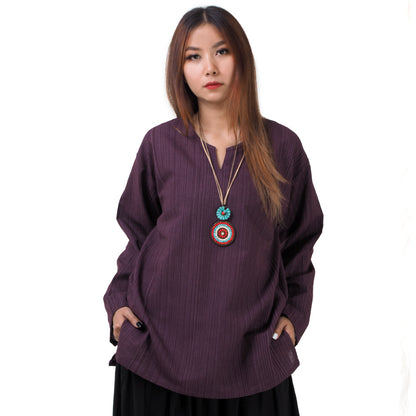 Thai Fisherman Damen Hemd Lila mit Nadelstreifen