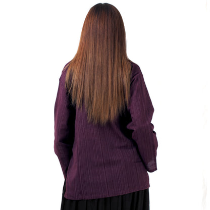 Thai Fisherman Damen Hemd Lila mit Nadelstreifen