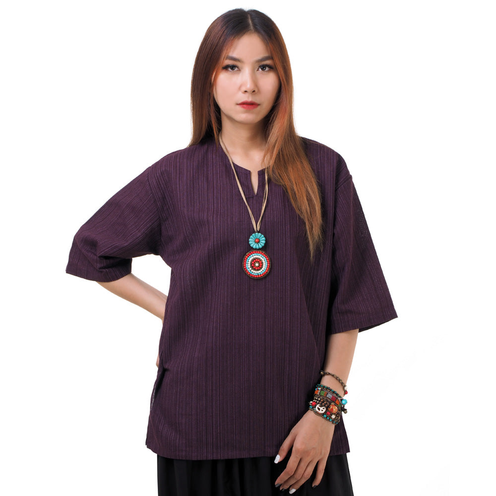 Lila Thai Fisherman Damenshirt mit Nadelstreifen
