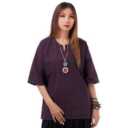 Lila Thai Fisherman Damenshirt mit Nadelstreifen