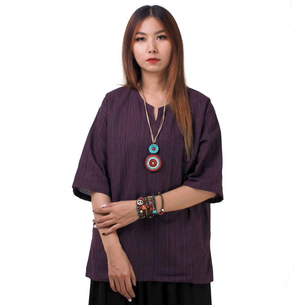 Lila Thai Fisherman Damenshirt mit Nadelstreifen