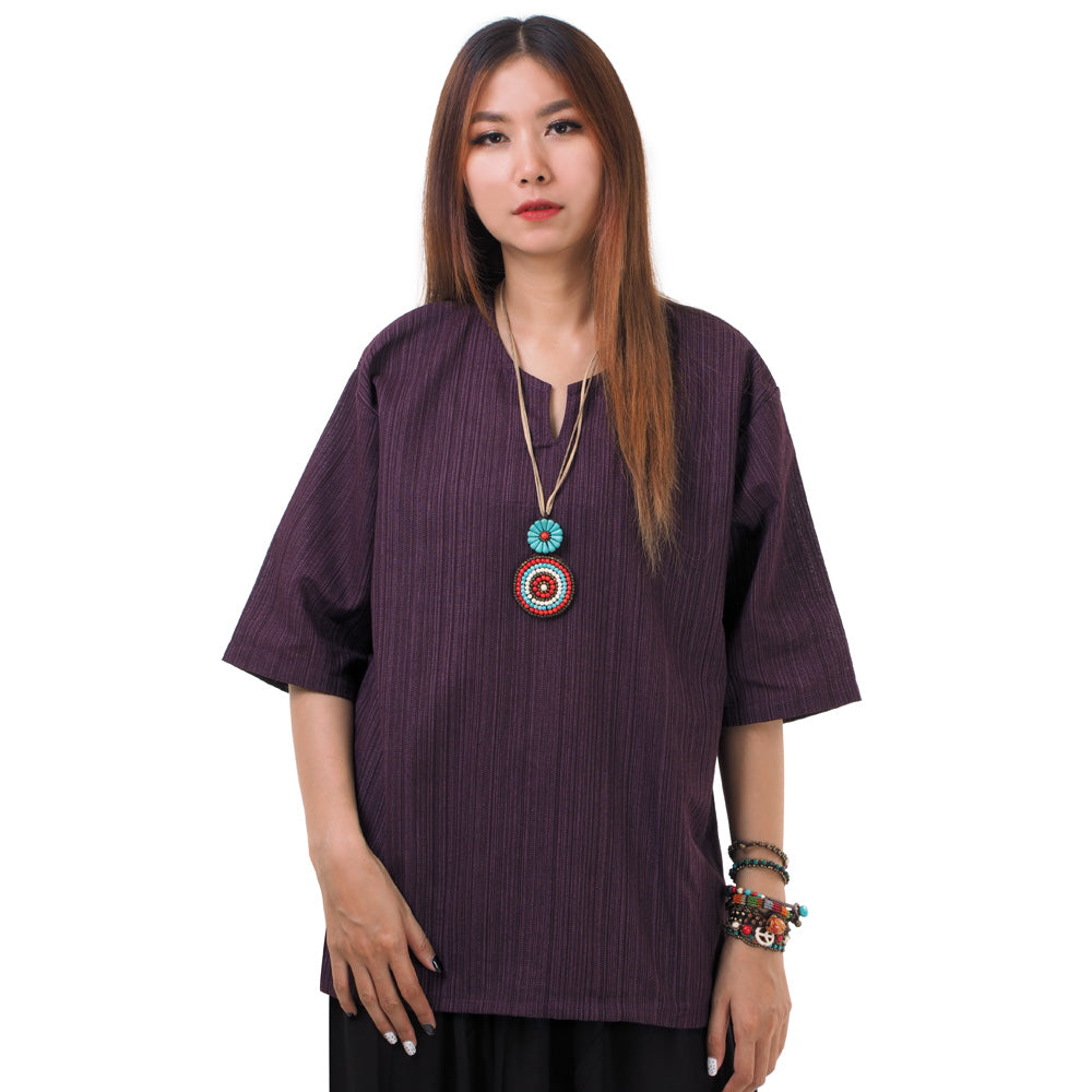 Lila Thai Fisherman Damenshirt mit Nadelstreifen