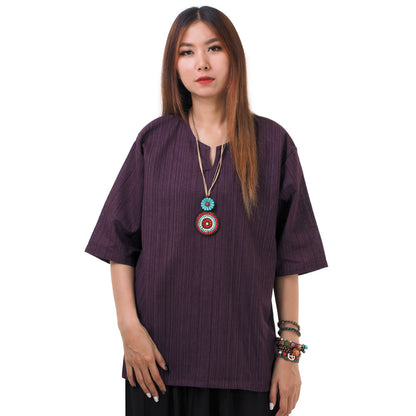 Lila Thai Fisherman Damenshirt mit Nadelstreifen