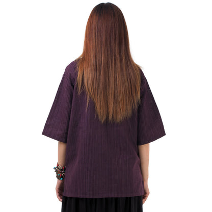 Lila Thai Fisherman Damenshirt mit Nadelstreifen