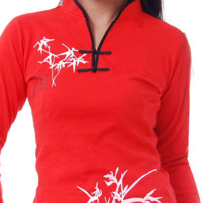 Damen Loungewear Bambus Yoga Shirt Rot Langarm