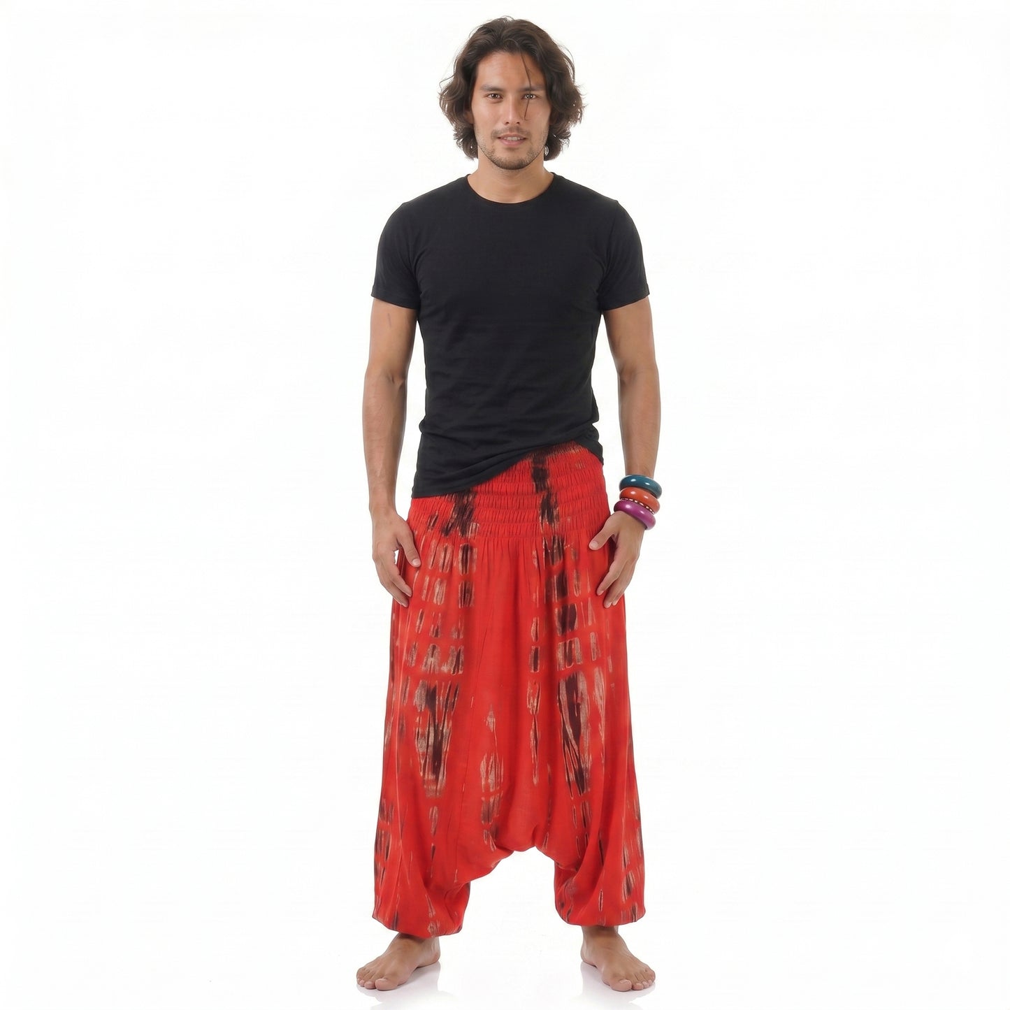 Batik Drop Crotch Herren Haremshose Vibrant Red