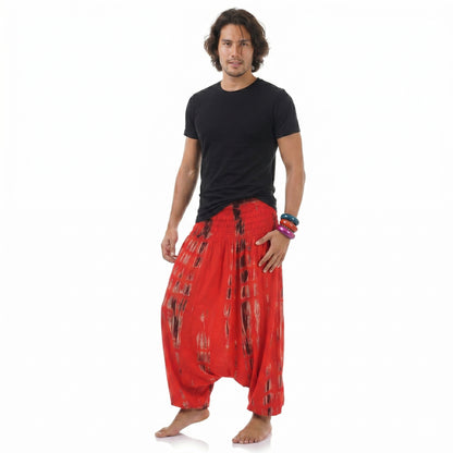 Batik Drop Crotch Herren Haremshose Vibrant Red