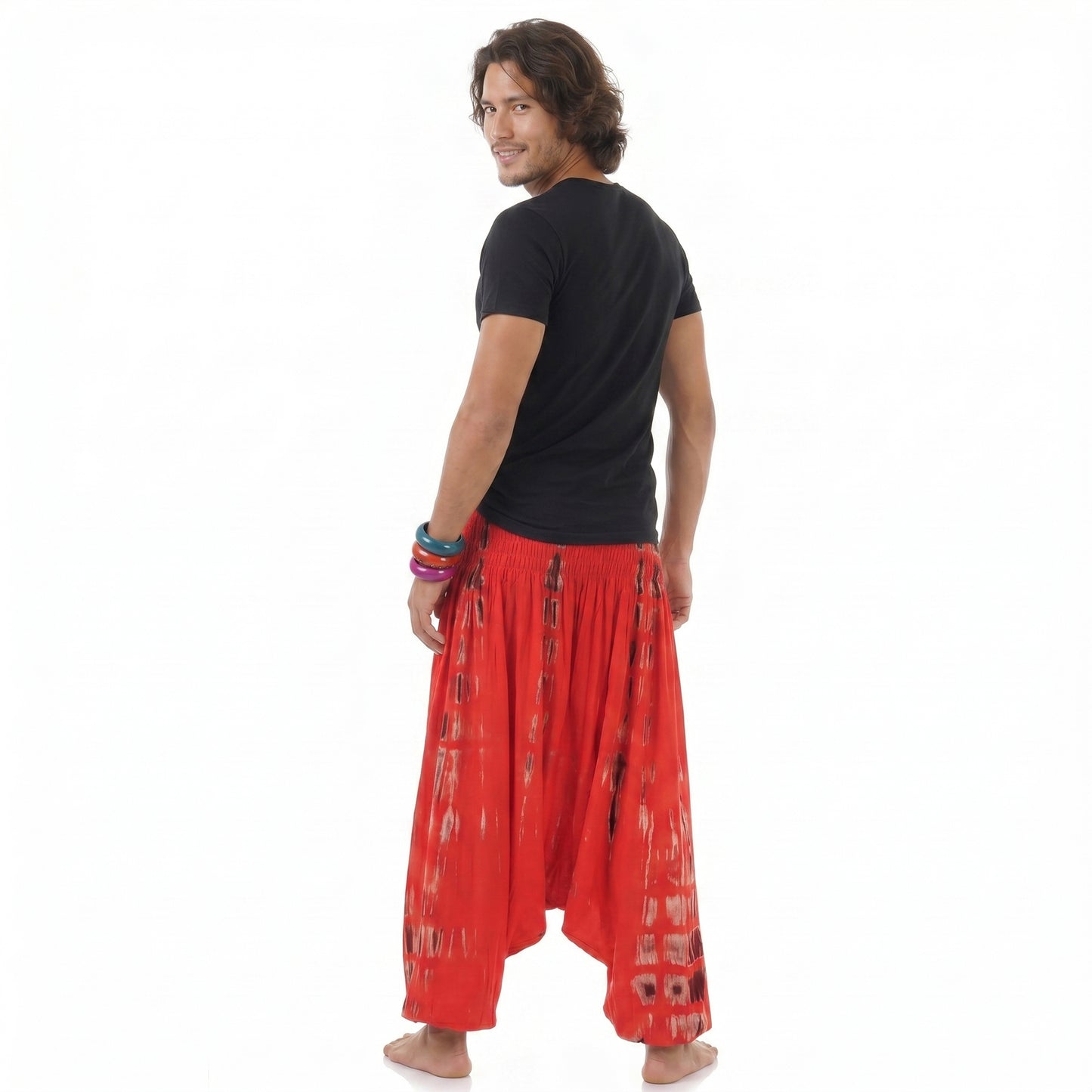 Batik Drop Crotch Herren Haremshose Vibrant Red