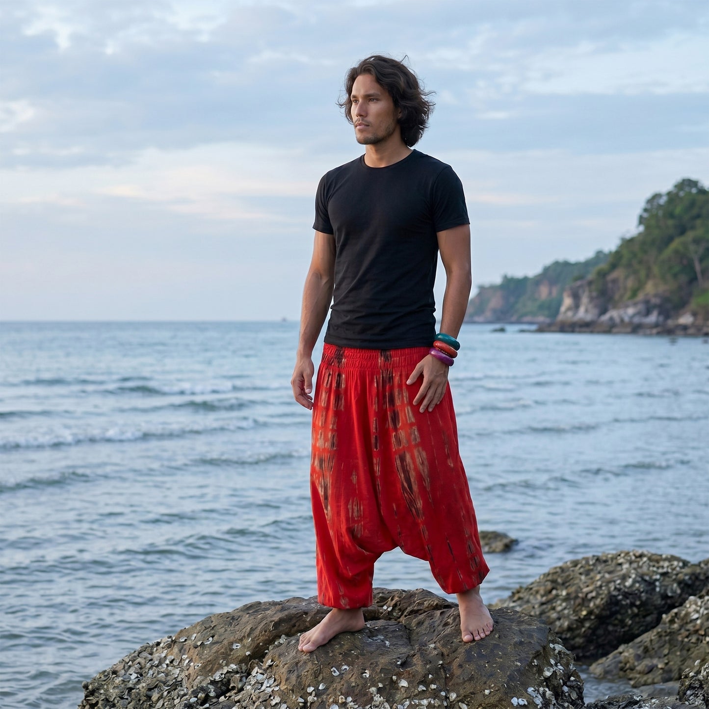 Batik Drop Crotch Herren Haremshose Vibrant Red