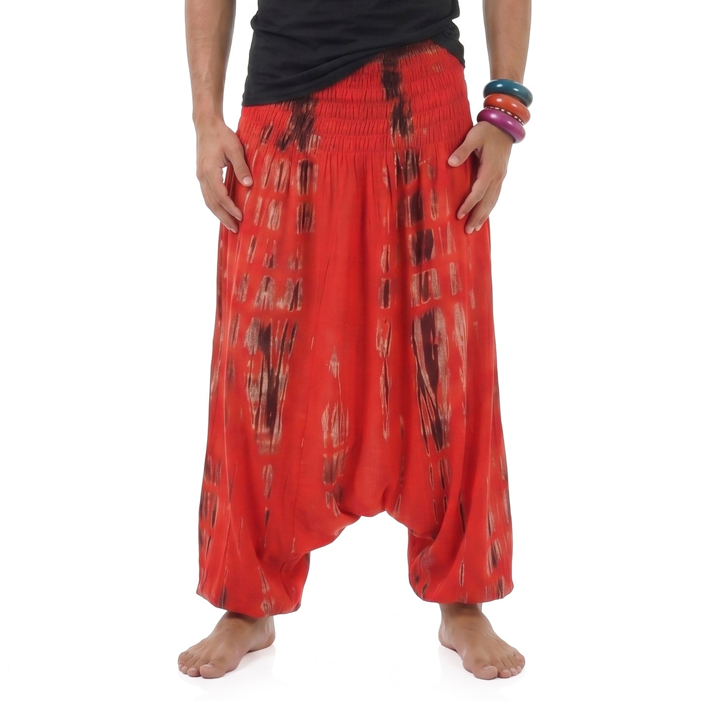 Batik Drop Crotch Herren Haremshose Vibrant Red