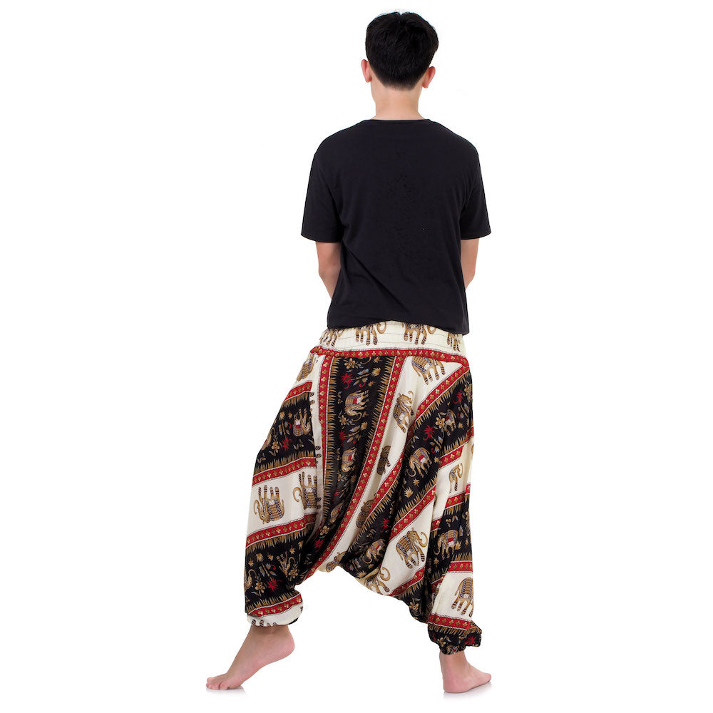 Back view of men's black royal elephant pants, versatile unisex fit S-L