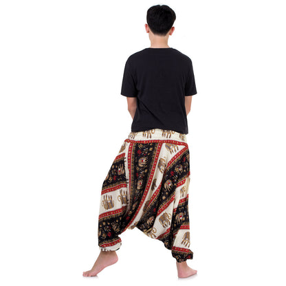 Back view of men's black royal elephant pants, versatile unisex fit S-L