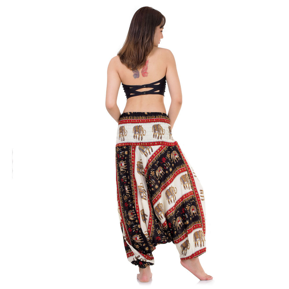 Back view of black royal elephant pants, versatile unisex fit S-L.