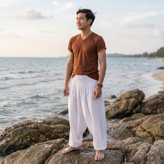 Sunny White Men's Drop Crotch Harem Pants