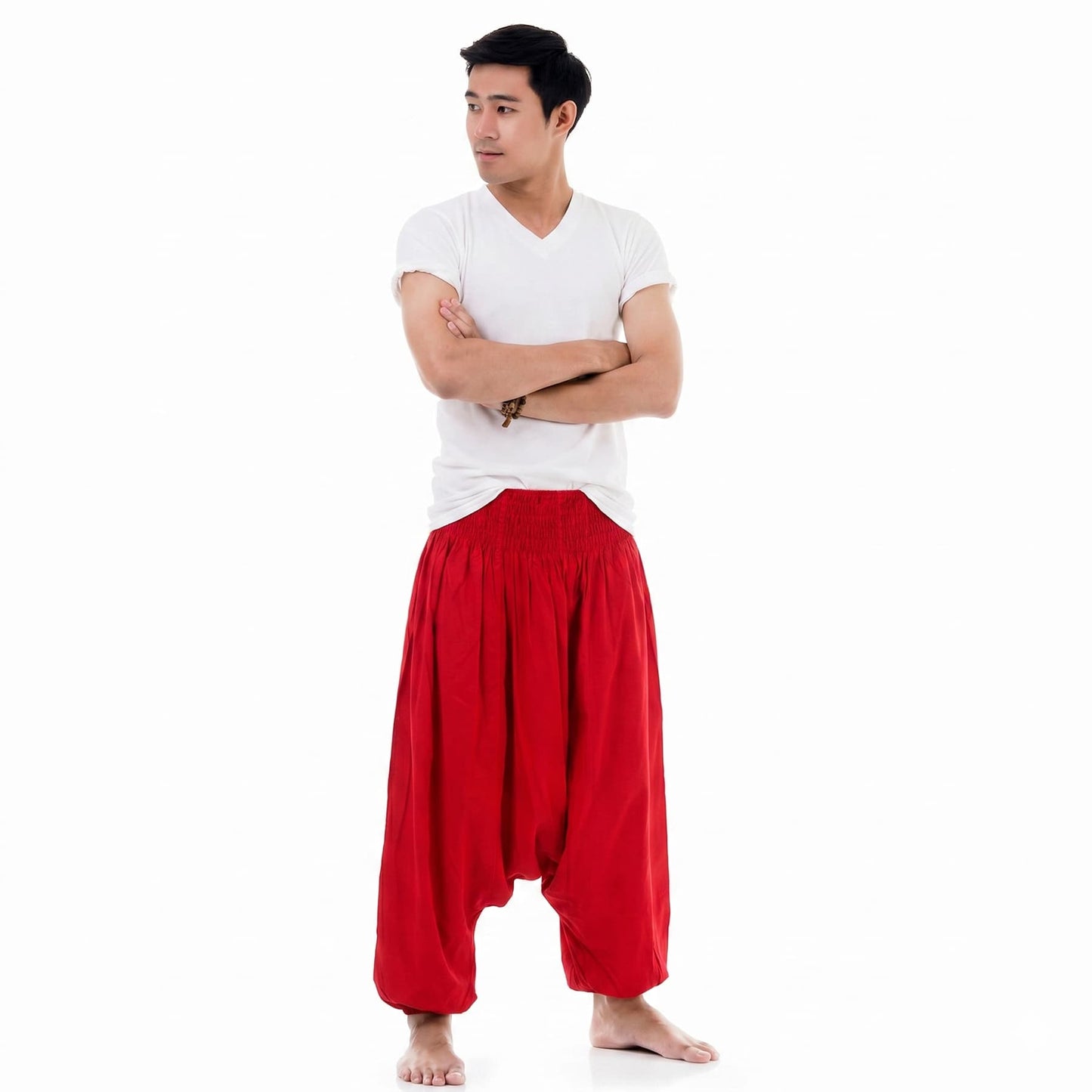 Sunset Red Men's Drop Crotch Harem Pants
